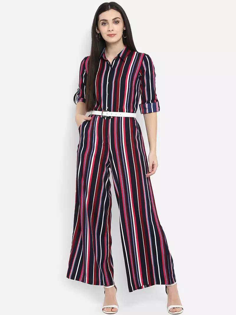 Navy Blue Solid Flared Sleeve Jumpsuit For Women – Zink London