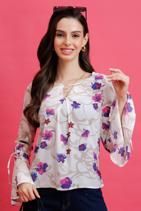 Floral Printed Keyhole Neck Top