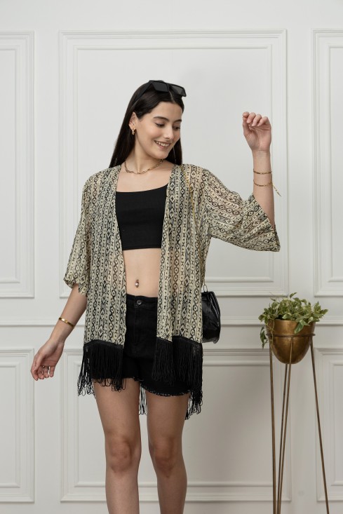 Printed Kimono Style Shrug