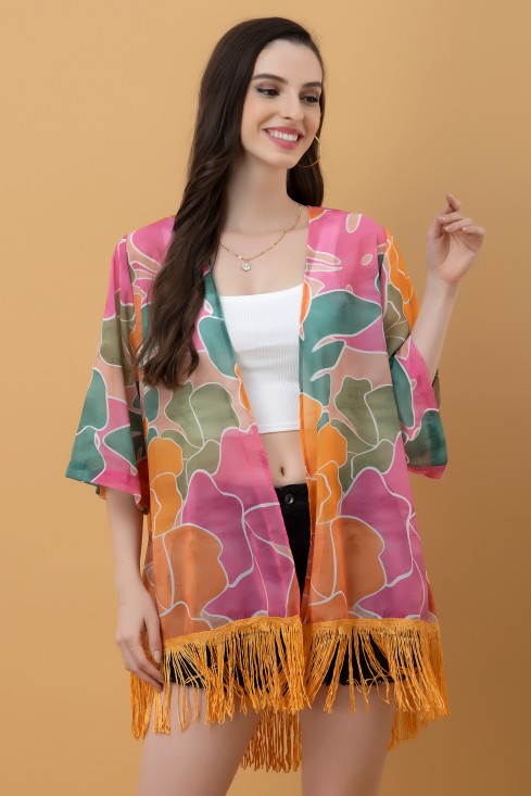 Abstract Print Kimono Style Shrug