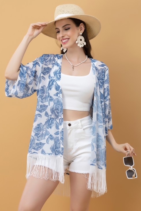 Printed Kimono Style Shrug