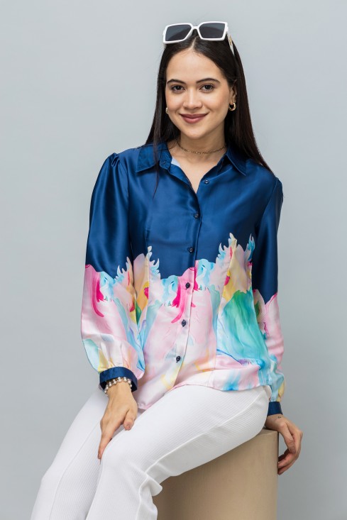Color blocked Satin Shirt