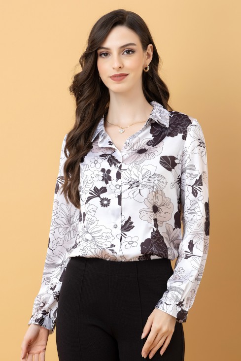 Casual Printed Satin Shirt