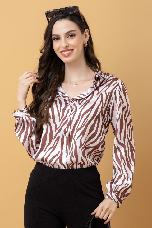Abstract Printed Satin Shirt