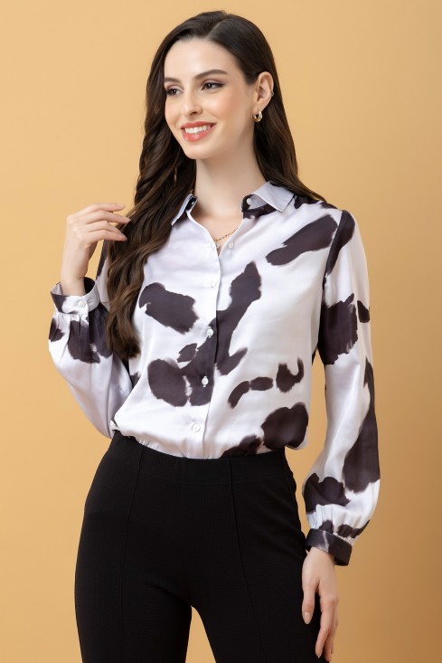 Casual Printed Satin Shirt