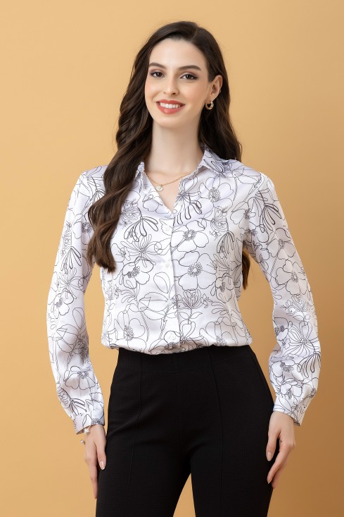 Casual Printed Satin Shirt