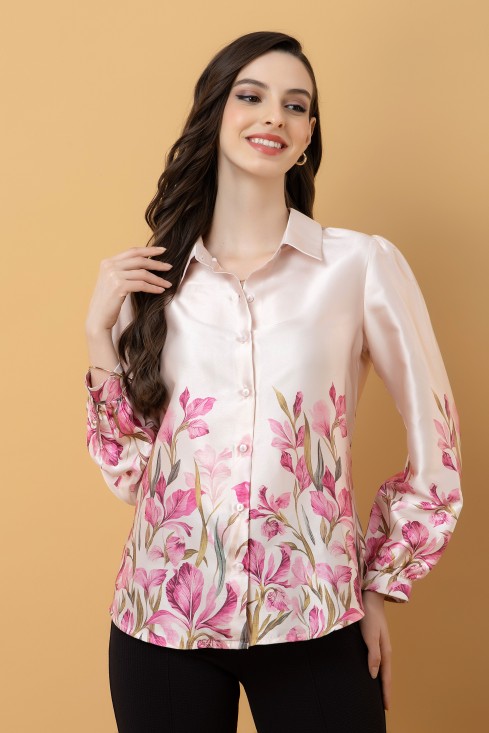 Placement Print Satin Shirt
