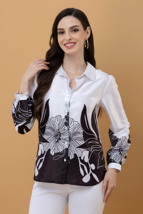 Placement Print Satin Shirt