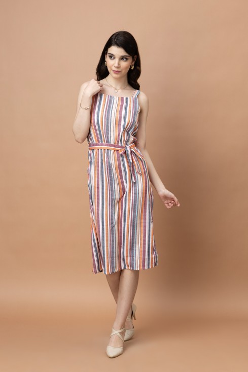 Stripes Printed Straight Dress