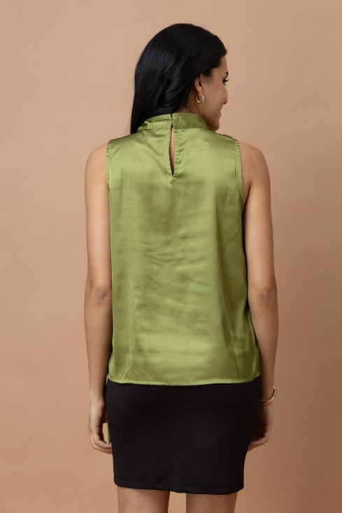 Sleeveless Tie Neck Satin Top