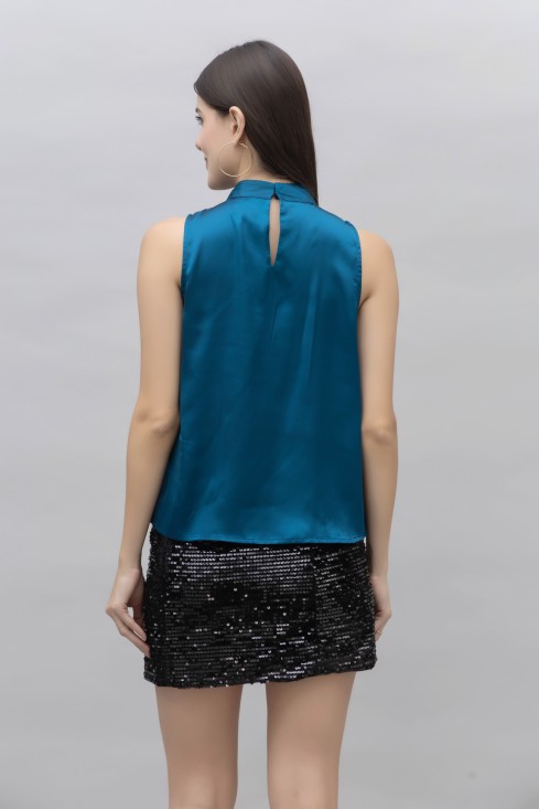 Sleeveless Tie Neck Satin Top