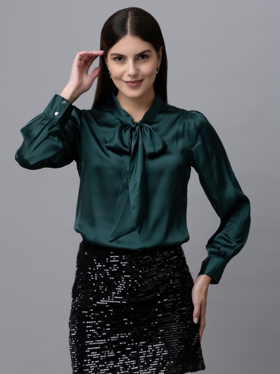 Tie Neck Casual Satin Top