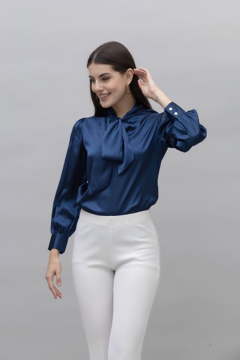 Tie Neck Casual Satin Top