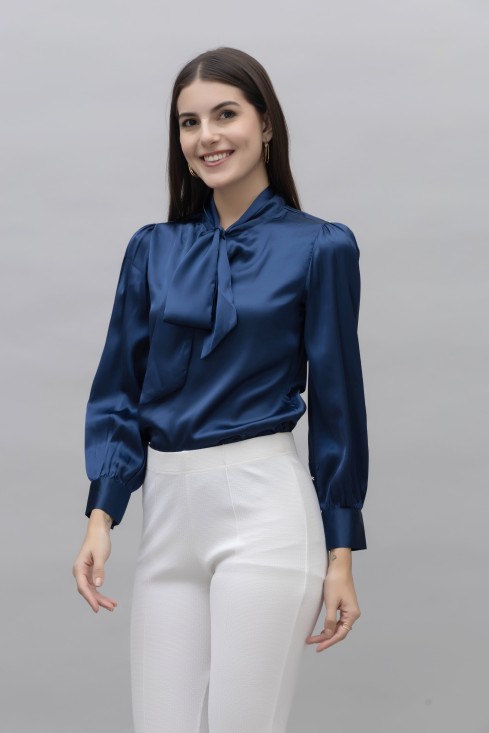 Tie Neck Casual Satin Top