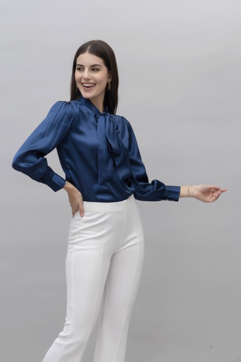 Tie Neck Casual Satin Top