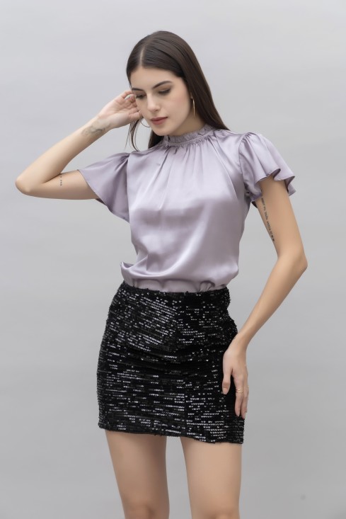 Frilled Neck Satin Top