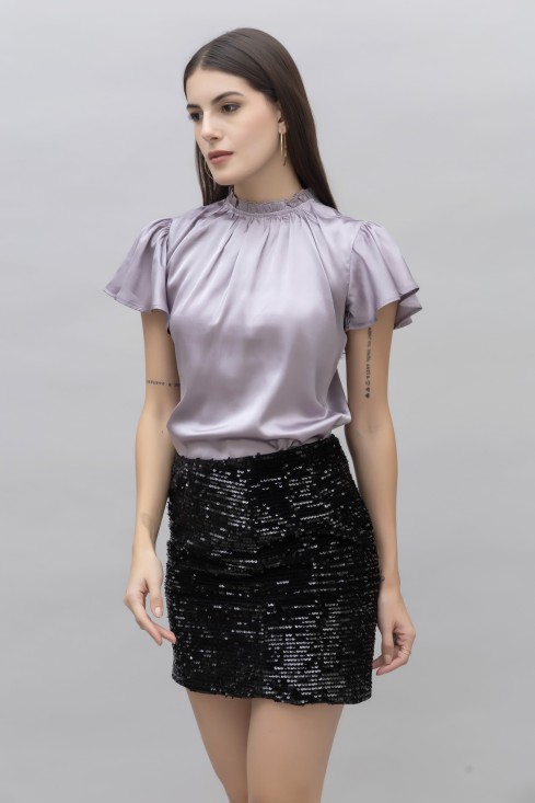 Frilled Neck Satin Top