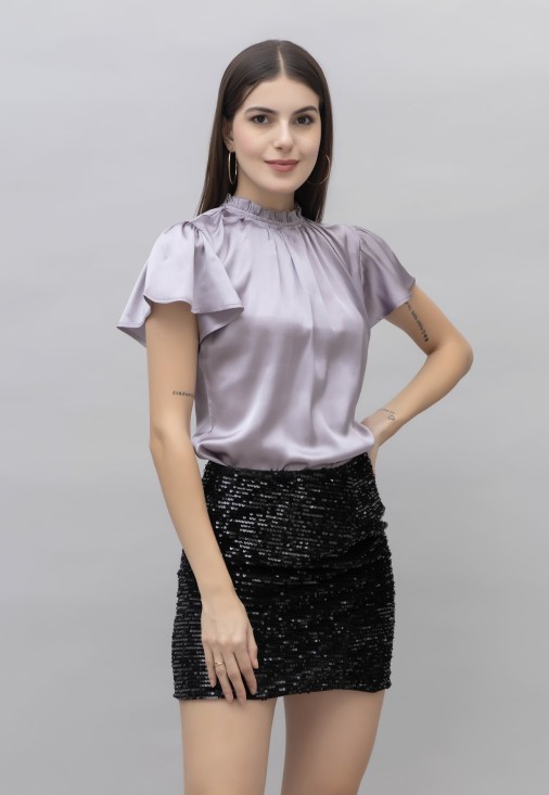 Frilled Neck Satin Top