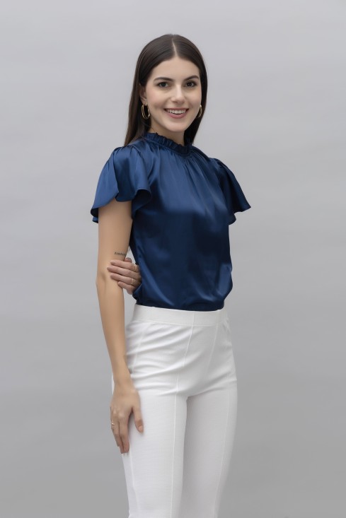 Frilled Neck Satin Top