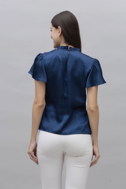 Frilled Neck Satin Top