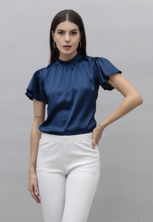 Frilled Neck Satin Top