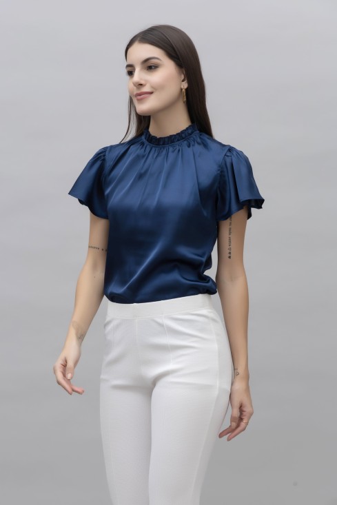 Frilled Neck Satin Top