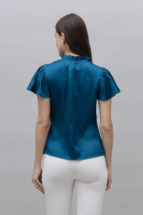 Frilled Neck Satin Top