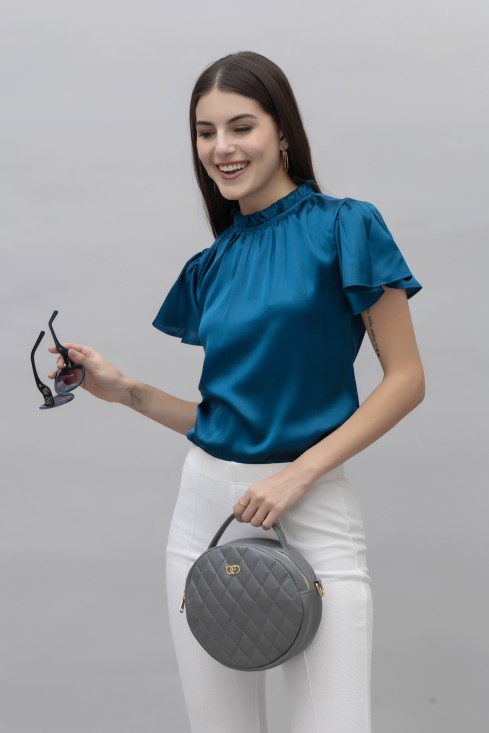 Frilled Neck Satin Top