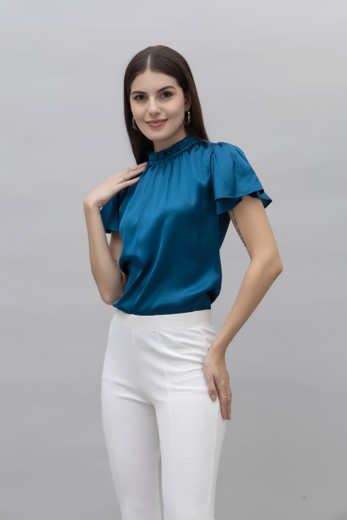 Frilled Neck Satin Top