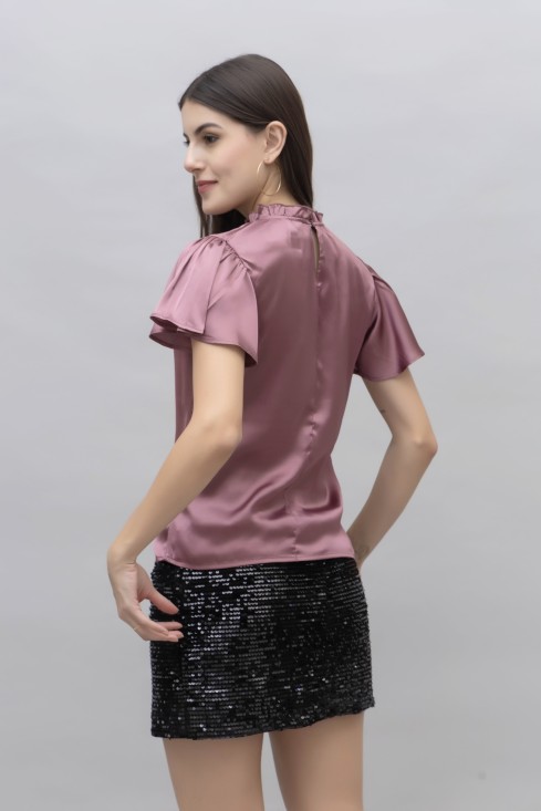 Frilled Neck Satin Top