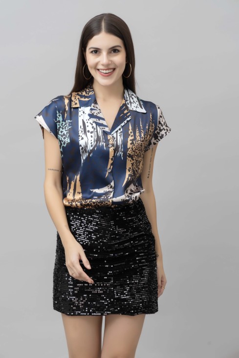 Animal Print Satin Casual Shirt