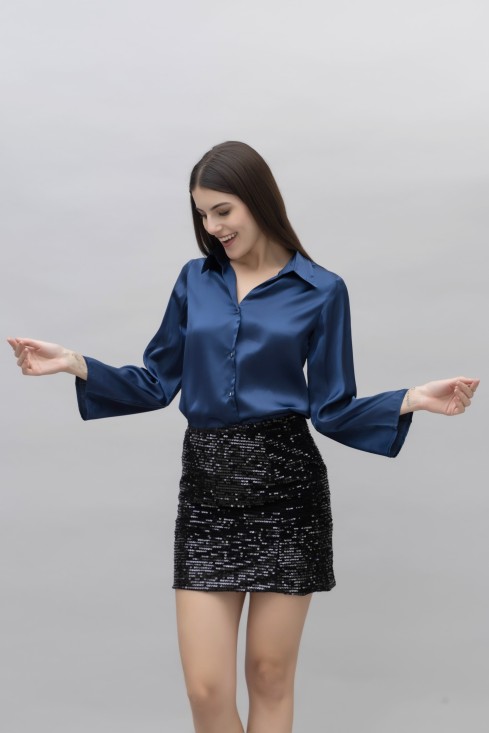 Flared Sleeves Casual Satin Shirt