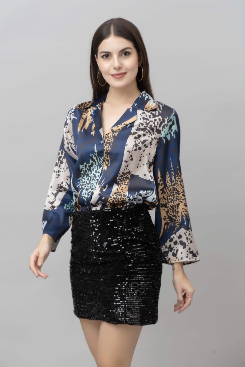 Flared Sleeves Casual Satin Shirt