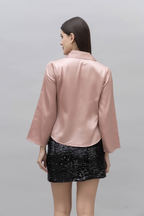 Flared Sleeves Casual Satin Shirt