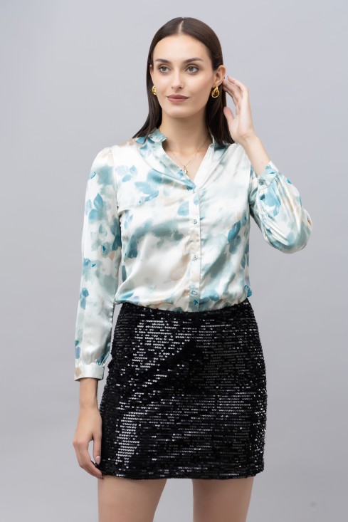 Band Collar Casual Satin Shirt