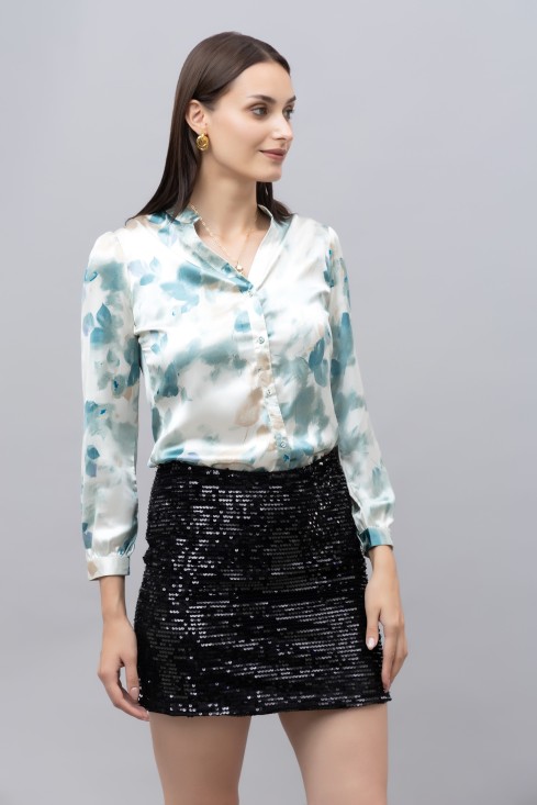 Band Collar Casual Satin Shirt