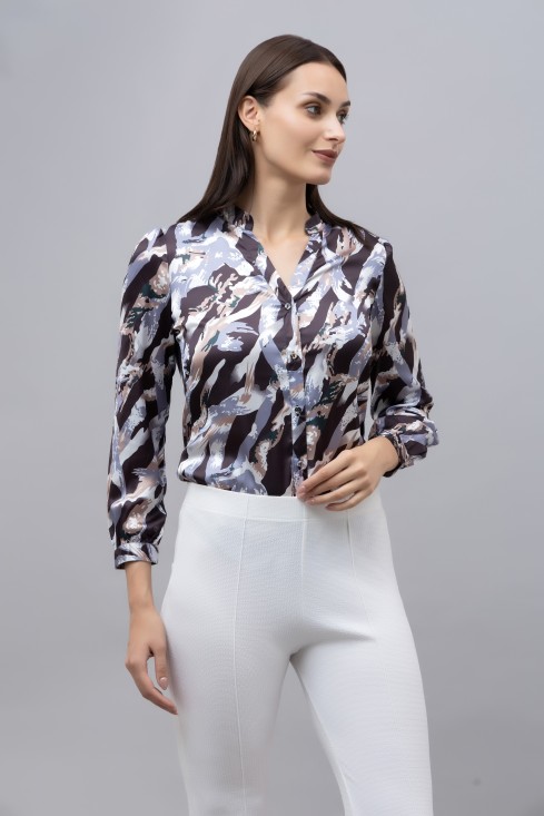 Band Collar Casual Satin Shirt