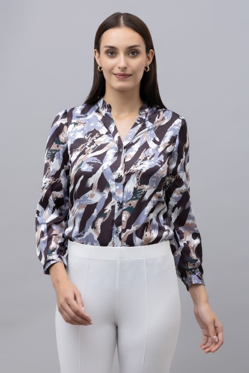 Band Collar Casual Satin Shirt