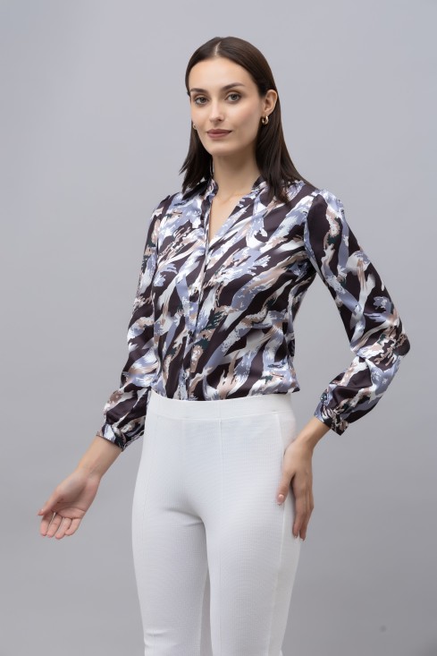 Band Collar Casual Satin Shirt