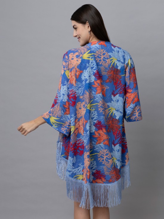High-Low Tropical Print Kimono