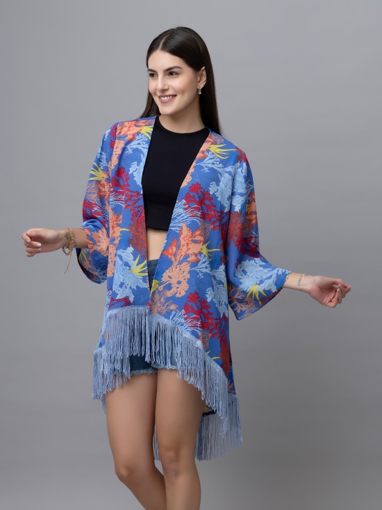 High-Low Tropical Print Kimono