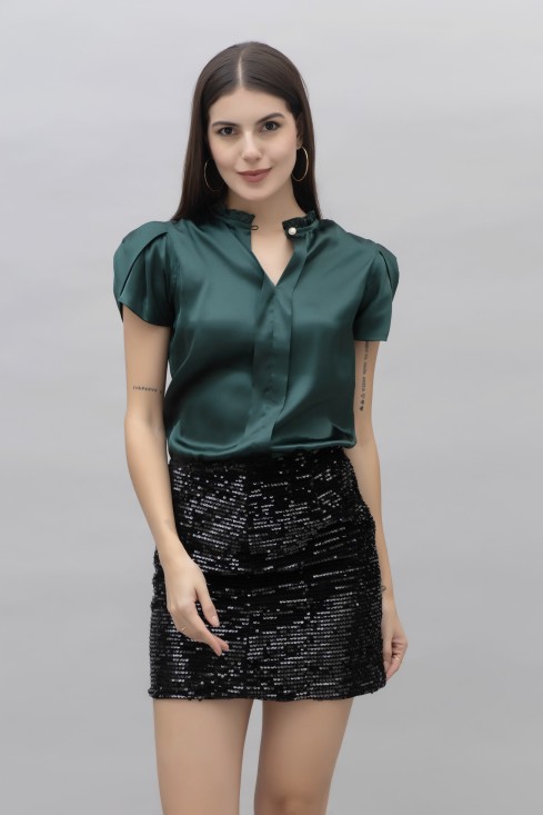 Petal Sleeves Casual Satin Top