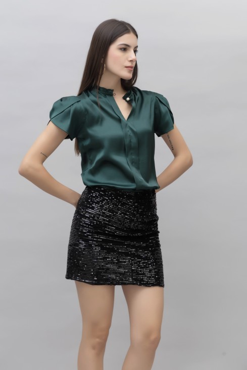 Petal Sleeves Casual Satin Top