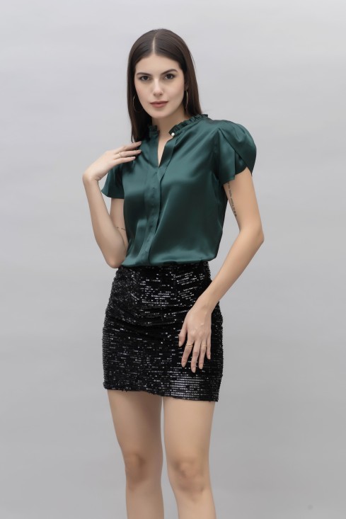 Petal Sleeves Casual Satin Top