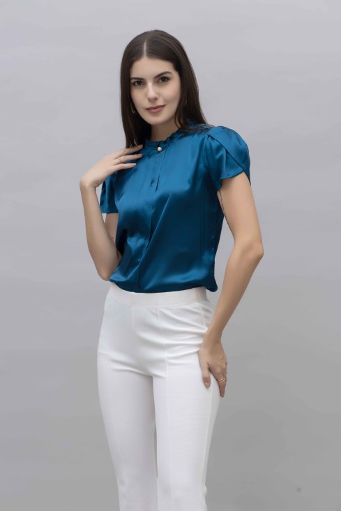 Petal Sleeves Casual Satin Top