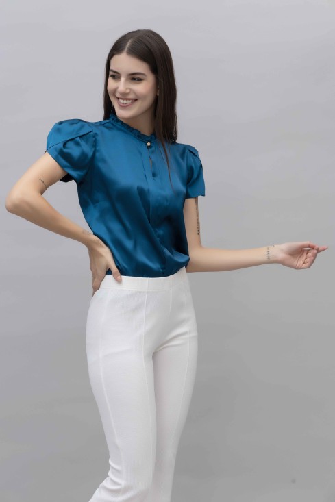 Petal Sleeves Casual Satin Top