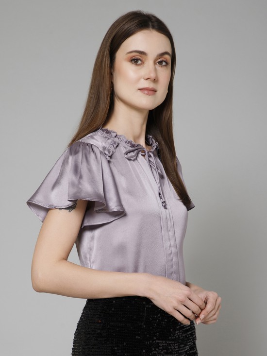 Flutter Sleeves Casual Satin Top