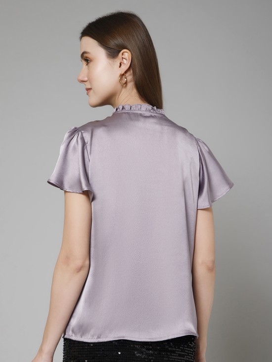 Flutter Sleeves Casual Satin Top