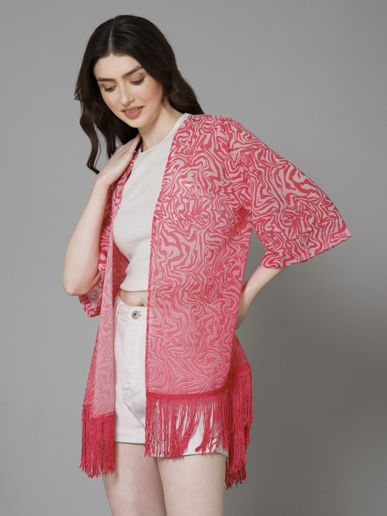 Casual Printed Fringed Kimono
