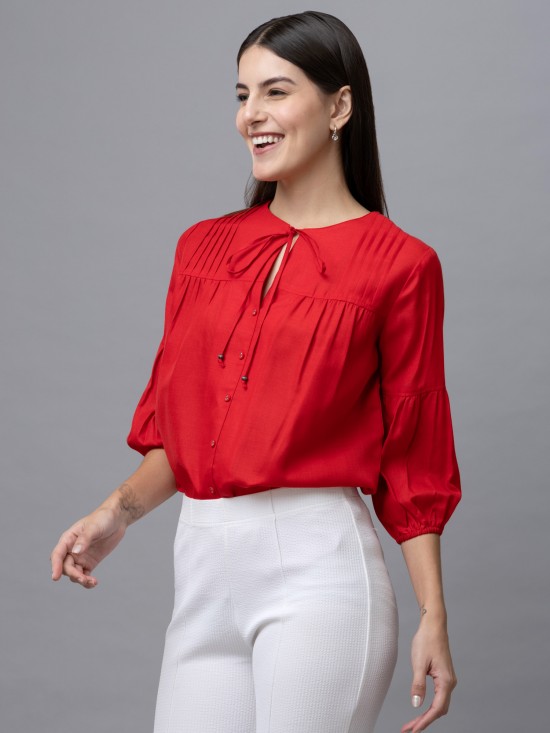 Casual Linen Pintuck Top